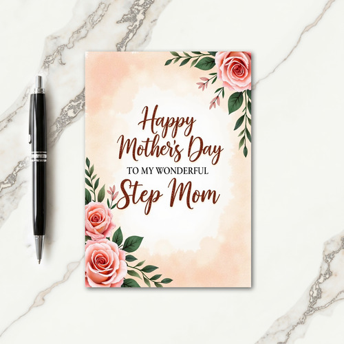 Floral Step Mom Day Wishes Card