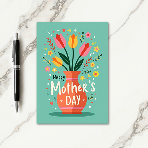 Floral Stripes Mothers Day Card