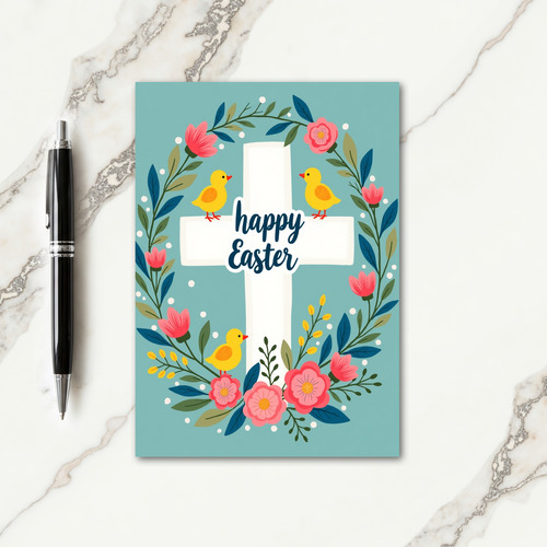 Floral Teal Bird Circle Card