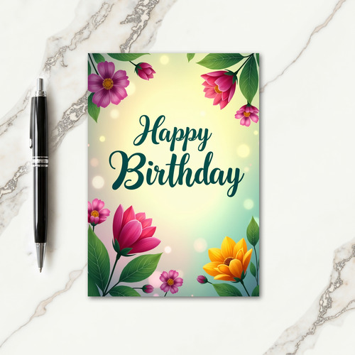 Floral Teal Birthday Card