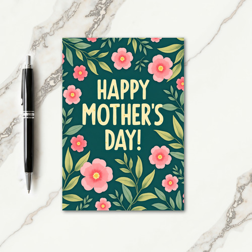 Floral Teal Happy Mothers Day Card