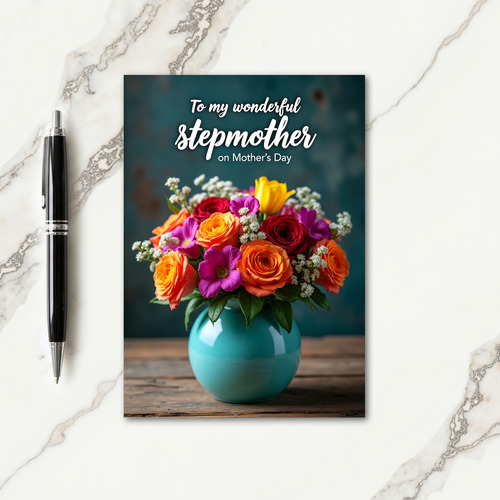 Floral Teal Vase Mothers Day Card