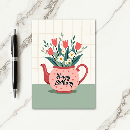 Floral Teapot Birthday Card