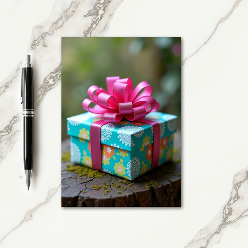 Floral Turquoise Gift Birthday Card