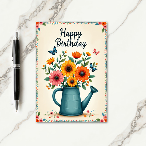 Floral Watering Can Birthday Card