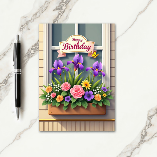 Floral Window Box Birthday Card