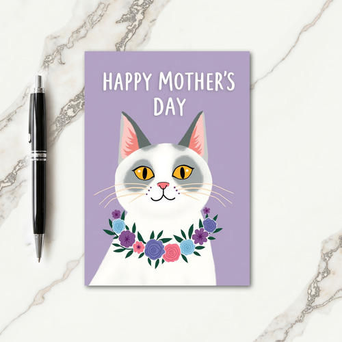 Floral Wreath Cat Moms Day Card