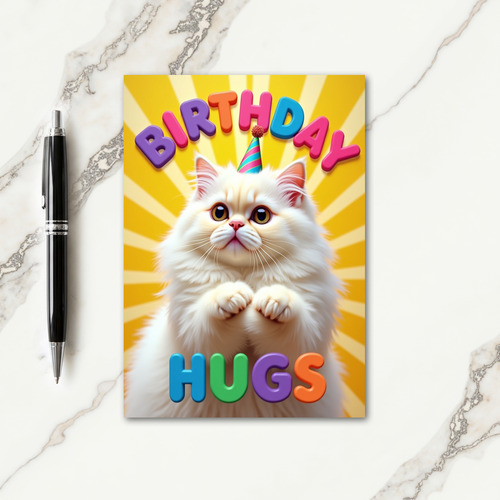 Fluffy Cat Birthday Hat Card