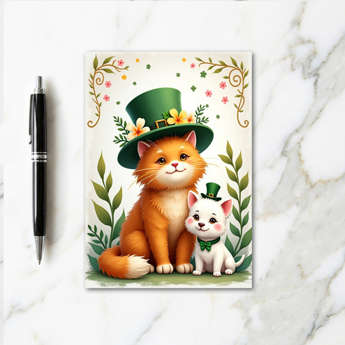 Fluffy Cats Green Hat Celebration Card