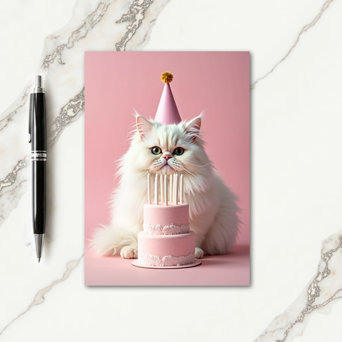 Fluffy Cats Pink Hat Birthday Card