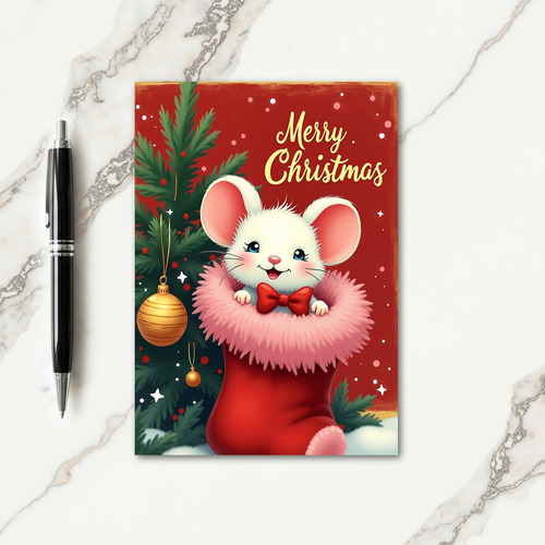 Fluffy Critter Boot Christmas Card thumbnail