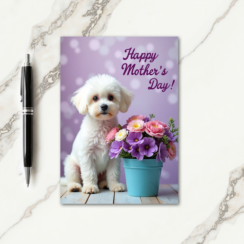Fluffy Dog Floral Mothers Day Card