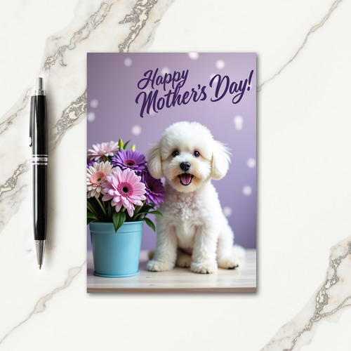 Fluffy Dog Mothers Day Floral Card