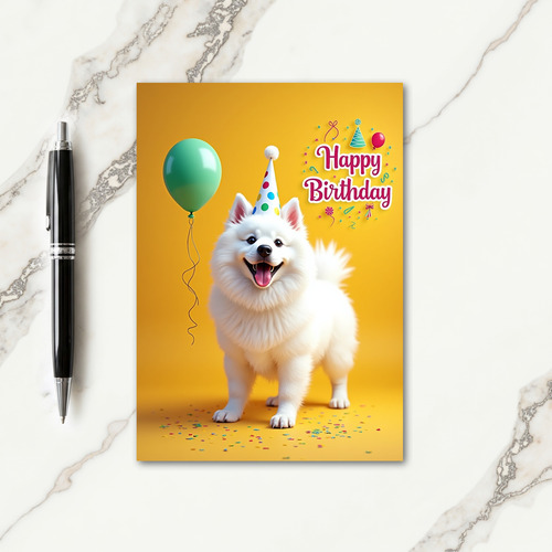 Fluffy Dog Party Hat Birthday Card