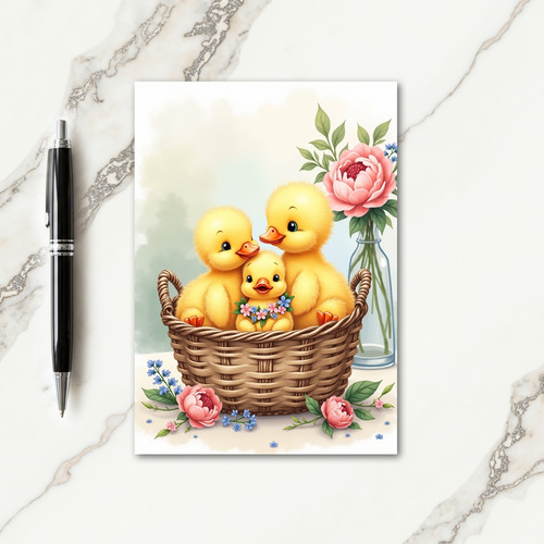 Fluffy Fowl Basket Scene Card