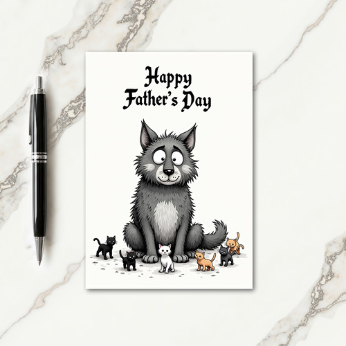 Fluffy Grey Dog Fathers Day Card