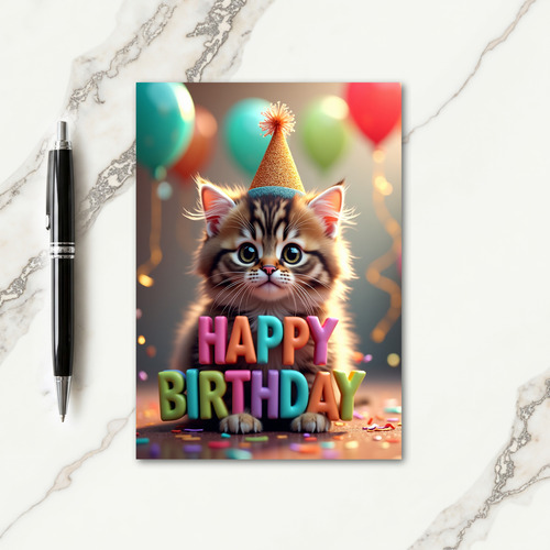 Fluffy Kitten Birthday Card