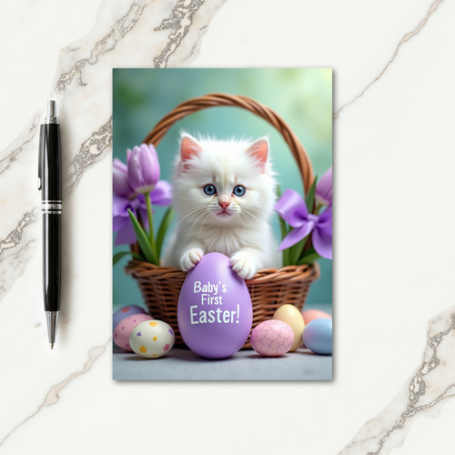 Fluffy Kitten First Easter Egg Card