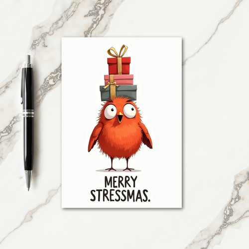 Fluffy Orange Bird Christmas Card