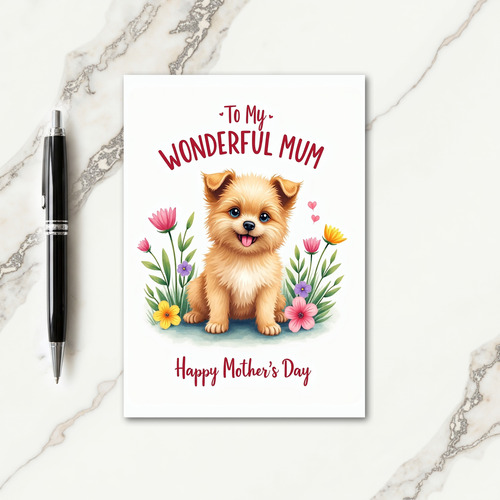 Fluffy Pup Mothers Day Floral Card