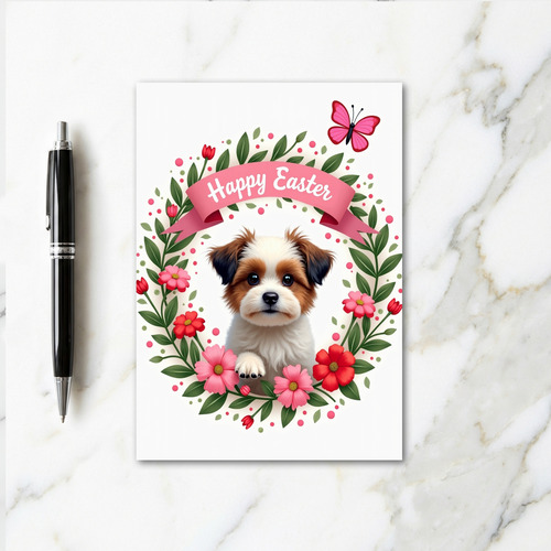 Fluffy Puppy Floral Birthday Card