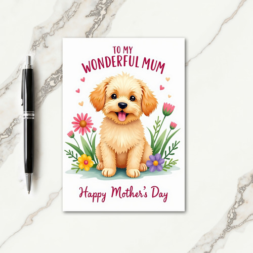 Fluffy Puppy Mothers Day Floral Card