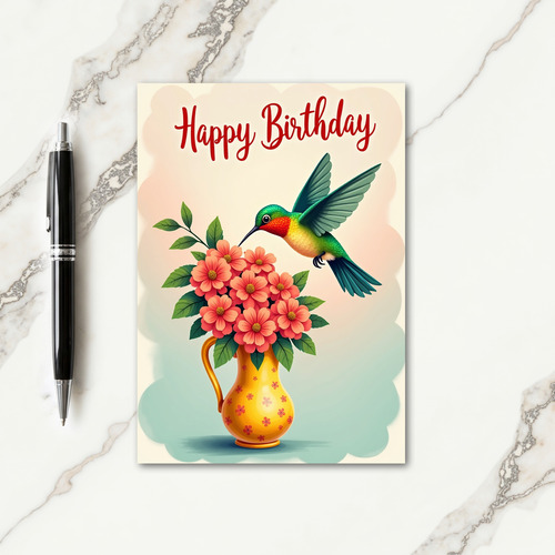 Flying Bird Birthday Floral Card