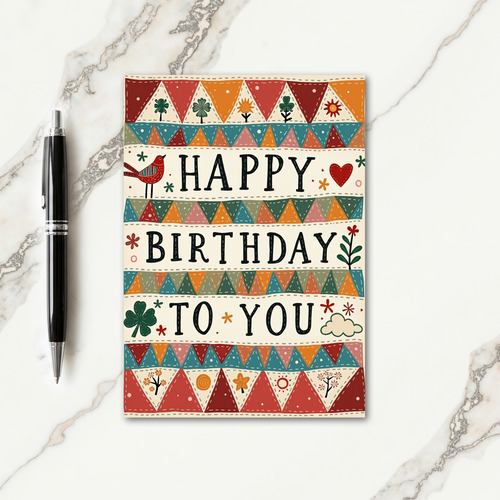 Folk Art Bunting Birthday Card