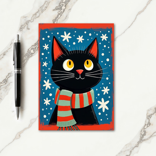 Folk Art Cat Christmas Card thumbnail
