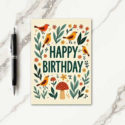Folk Art Floral Birthday Card