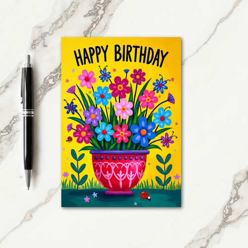 Folk Art Flowers Birthday Card