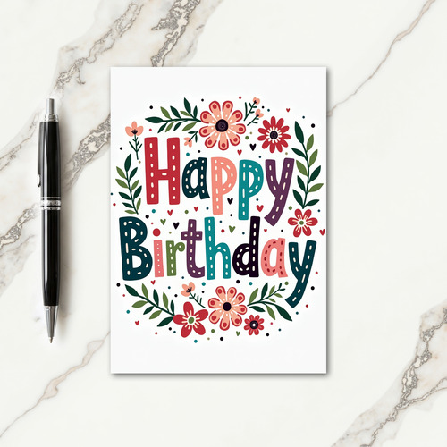 Folk Art Happy Birthday Wishes Card