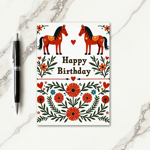 Folk Art Horse Birthday Card