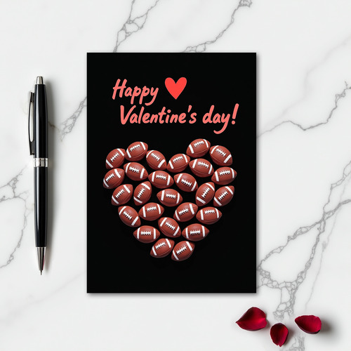 Footballs Form Heart Valentines Card