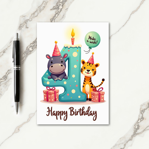Fourth Birthday Animal Card