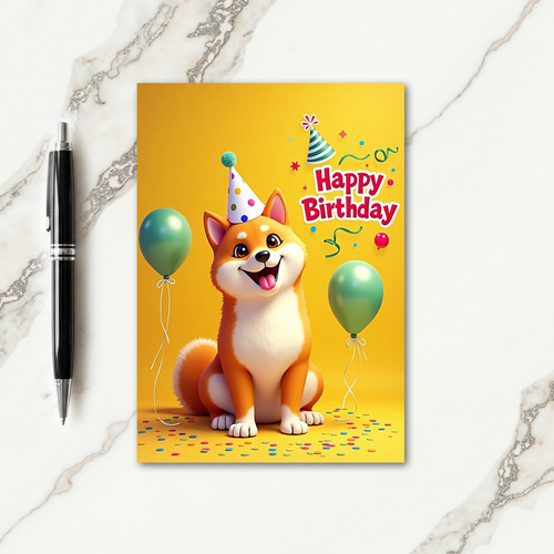 Fox Dog Party Birthday Card