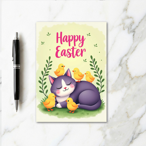 Friendly Cat And Birds Card