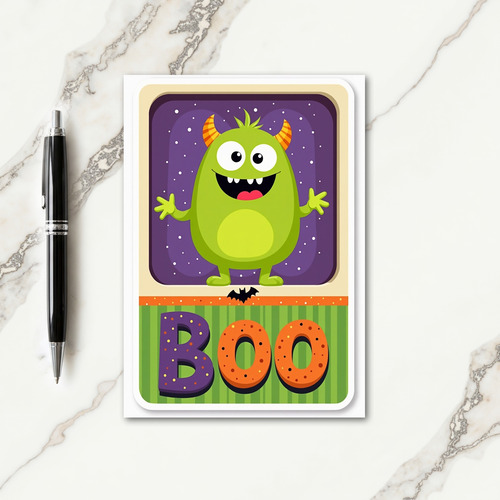 Friendly Green Monster Boo Card