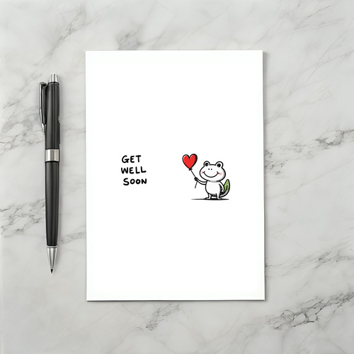 Frog Get Well Soon Card with Heart Balloon