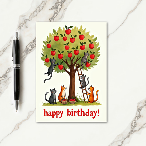 Fruit Tree Cats Birthday Card