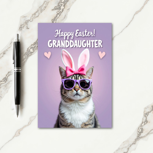 Fuchsia Bow Tabby Easter Card