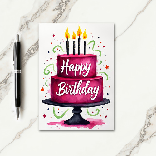 Fuchsia Cake Birthday Card