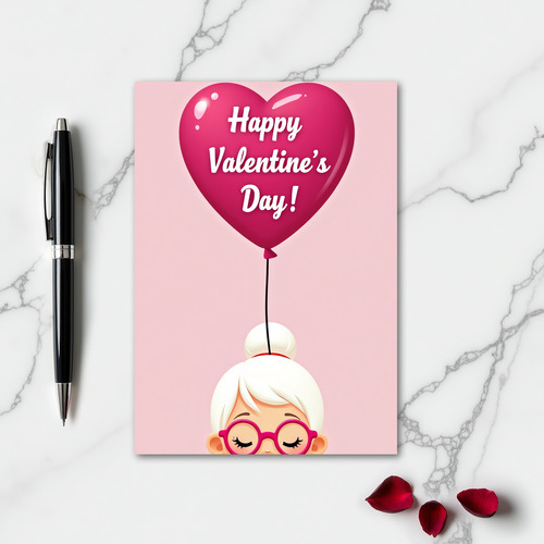 Fuchsia Heart Balloon Love Card