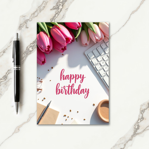 Fuchsia Tulip Birthday Card