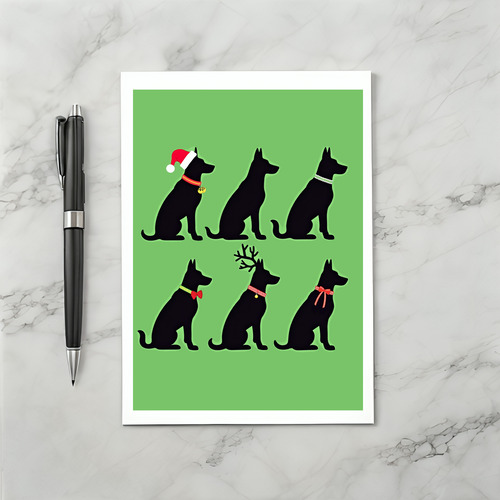 Funny Black Dog Grid Christmas Card Santa Reindeer Art