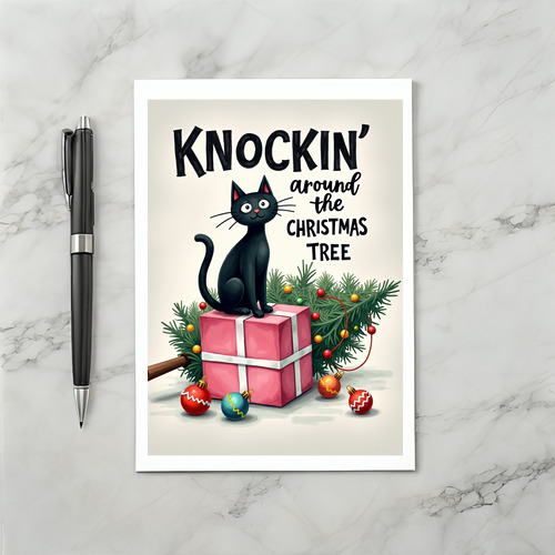 Funny Cat Christmas Card Knockin Around The Tree Humor