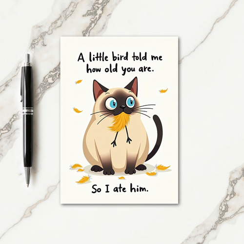 Funny Cat Feathers Birthday Card