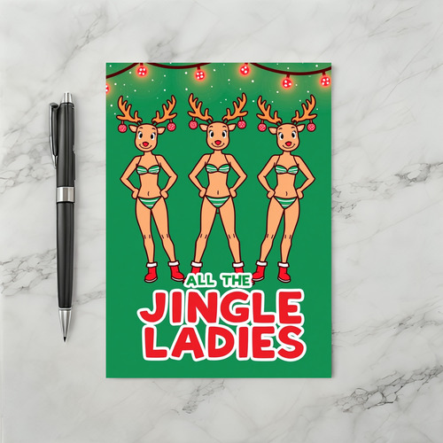 Funny Christmas Card All The Jingle Ladies Reindeer Bikini