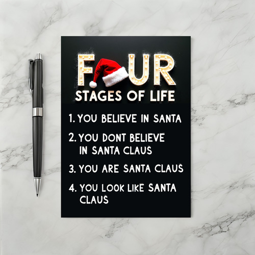 Funny Christmas card four stages of life Santa Claus humor