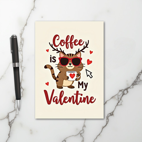 Funny Coffee Cat Valentine Card